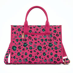 WG436-8119HPK  Wrangler Leopard Print Canvas Oversized Tote with Adjustable Strap- Hot Pink