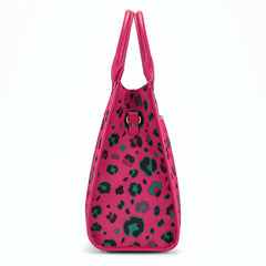 WG436-8119HPK  Wrangler Leopard Print Canvas Oversized Tote with Adjustable Strap- Hot Pink