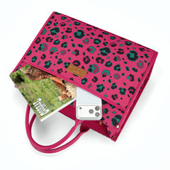 WG436-8119HPK  Wrangler Leopard Print Canvas Oversized Tote with Adjustable Strap- Hot Pink