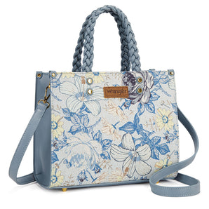WG438-8120JN Wrangler Floral Print Braided Tote Bag - Jean