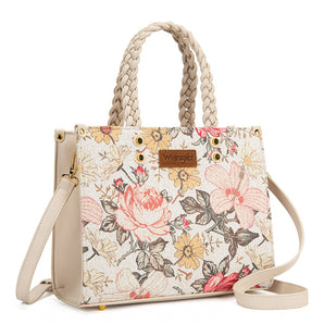 WG438-8120TN Wrangler Floral Print Braided Tote Bag - Tan