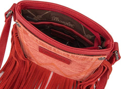 WG44-8360 Wrangler Leather Fringe Jean Denim Pocket Crossbody - Orange