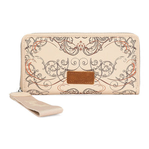 WG443-W130TN Wrangler Scroll Print Zip Around Wallet - Tan