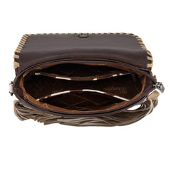 WG444-1818CF   Wrangler Cow Print Fringe Crossbody Bag -Coffee