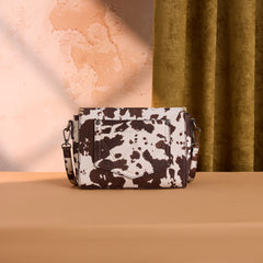 WG444-1818CF   Wrangler Cow Print Fringe Crossbody Bag -Coffee