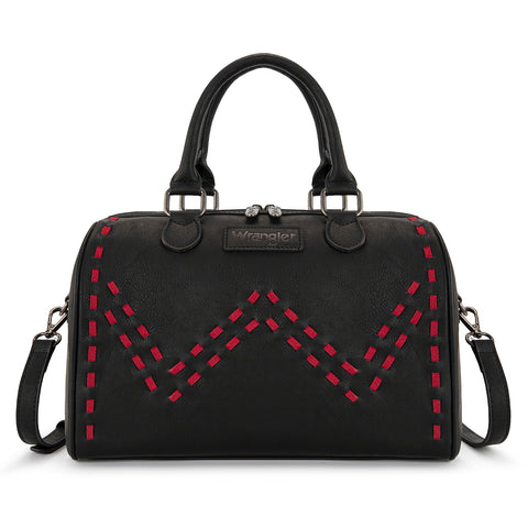 WG449-5112  Wrangler Stitch Detail Classic Barrel Satchel/Crossbody -Black