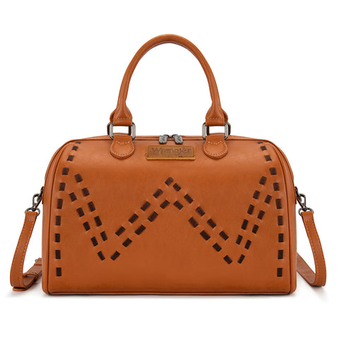 WG449-5112  Wrangler Stitch Detail Classic Barrel Satchel/Crossbody -Brown