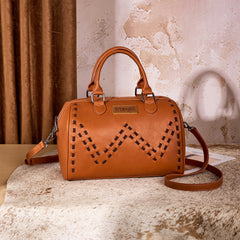 WG449-5112  Wrangler Stitch Detail Classic Barrel Satchel/Crossbody -Brown