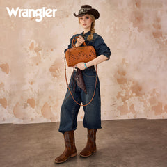 WG449-5112  Wrangler Stitch Detail Classic Barrel Satchel/Crossbody -Brown