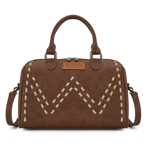 WG449-5112  Wrangler Stitch Detail Classic Barrel Satchel/Crossbody -Coffee