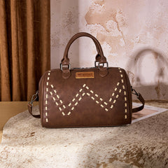 WG449-5112  Wrangler Stitch Detail Classic Barrel Satchel/Crossbody -Coffee