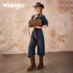 WG449-5112  Wrangler Stitch Detail Classic Barrel Satchel/Crossbody -Coffee