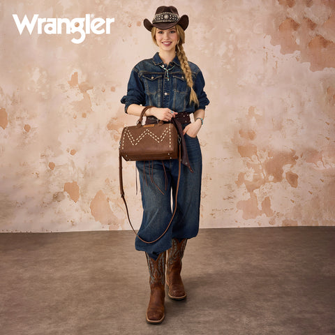 WG449-5112  Wrangler Stitch Detail Classic Barrel Satchel/Crossbody -Coffee