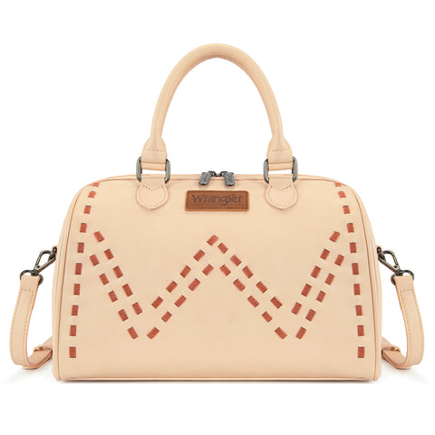 WG449-5112  Wrangler Stitch Detail Classic Barrel Satchel/Crossbody -Tan