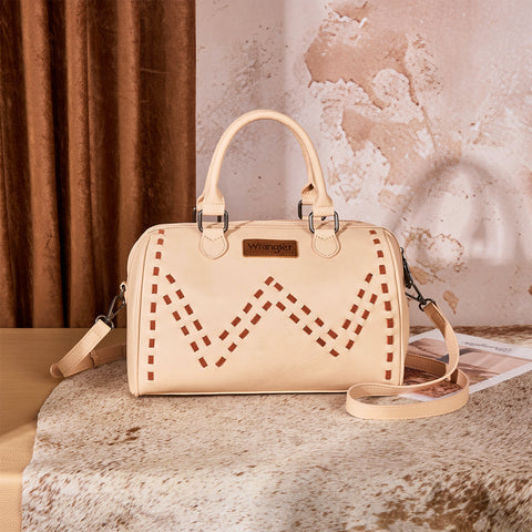 WG449-5112  Wrangler Stitch Detail Classic Barrel Satchel/Crossbody -Tan