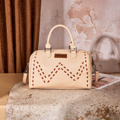 WG449-5112  Wrangler Stitch Detail Classic Barrel Satchel/Crossbody -Tan