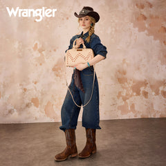 WG449-5112  Wrangler Stitch Detail Classic Barrel Satchel/Crossbody -Tan