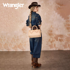 WG449-5112  Wrangler Stitch Detail Classic Barrel Satchel/Crossbody -Tan