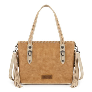 WG454-2002BR Wrangler Braided Tassel Tote Bag - Brown