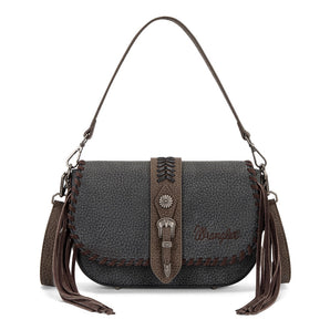 WG454-2003BK Wrangler Braided Tassel Saddle Crossbody Bag - Black