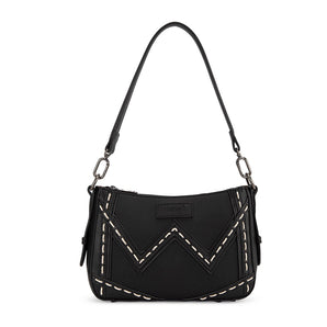 WG456-8185BK Wrangler Western Chevron Contrast Stitch Satchel Bag - Black