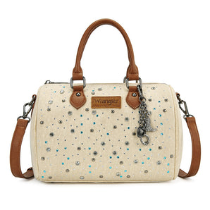WG458-51102TN Wrangler Western Rhinestone Denim Boston Bag/Crossbody - Tan