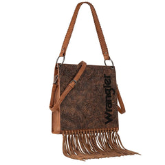 WG45G-918 Wrangler Floral Embossed Fringe Concealed Carry Hobo/Crossbody - Brown