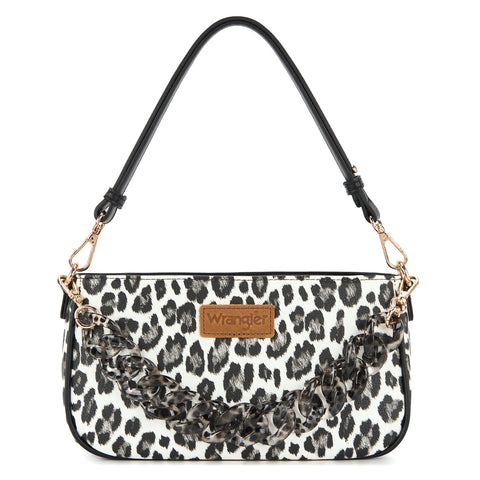 WG474-8633   Wrangler Western Leopard Print Shoulder Bag with Chain Detail - Black