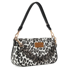 WG474-8633   Wrangler Western Leopard Print Shoulder Bag with Chain Detail - Black