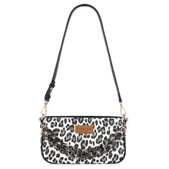 WG474-8633   Wrangler Western Leopard Print Shoulder Bag with Chain Detail - Black