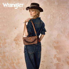 WG474-8633   Wrangler Western Leopard Print Shoulder Bag with Chain Detail -Brown