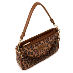 WG474-8633   Wrangler Western Leopard Print Shoulder Bag with Chain Detail -Brown