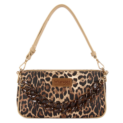 WG474-8633   Wrangler Western Leopard Print Shoulder Bag with Chain Detail -Leopard