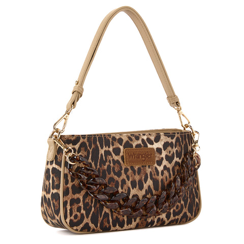 WG474-8633   Wrangler Western Leopard Print Shoulder Bag with Chain Detail -Leopard