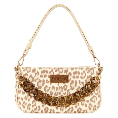 WG474-8633   Wrangler Western Leopard Print Shoulder Bag with Chain Detail -Tan