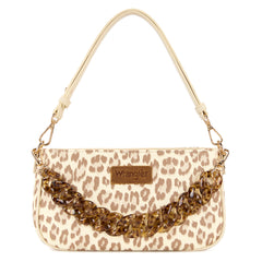 WG474-8633   Wrangler Western Leopard Print Shoulder Bag with Chain Detail -Tan