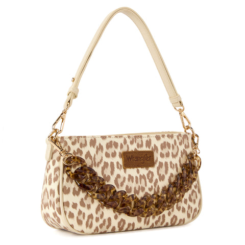 WG474-8633   Wrangler Western Leopard Print Shoulder Bag with Chain Detail -Tan