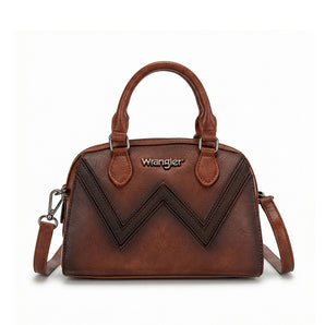 WG480-51103BR Wrangler Chevron  Stitch Dome Satchel Crossbody Bag - Brown