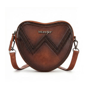 WG480-520BR Wrangler Heart Shaped Chevron Stitch Crossbody Bag - Brown