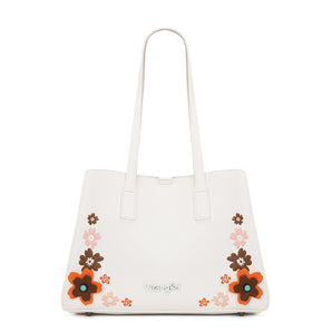 WG482-8130WT Wrangler Floral Accent Tote Shoulder Bag - White