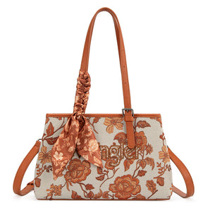 WG510-8130DBR Wrangler Floral Printed Braided Scarf Crossbody Bag - Dark Brown