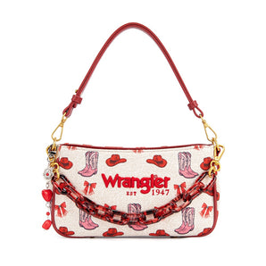 WG524-8633PK Wrangler Western Print Cowgirl Shoulder Bag - Pink