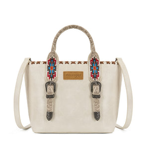 WG529-2002BG Wrangler Southwestern Buckle Western Tote Bag - Beige