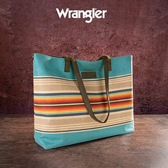 WG53-8112 Wrangler Southwestern Dual Sided Print Canvas Tote Bag - Turquoise