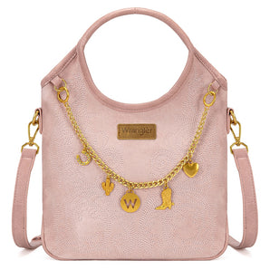 WG533-9801PK Wrangler Charm Chain Hobo Tote Bag - Pink