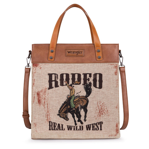 WG54-8317 Wrangler Art Print Canvas Tote/Crossbody - Brown