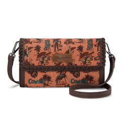 WG60-1812 Wrangler Vintage Retro Cowboy Cool Print Wallet/Crossbody -Dark Brown