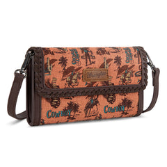 WG60-1812 Wrangler Vintage Retro Cowboy Cool Print Wallet/Crossbody -Dark Brown