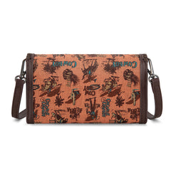 WG60-1812 Wrangler Vintage Retro Cowboy Cool Print Wallet/Crossbody -Dark Brown