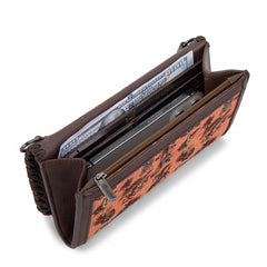 WG60-1812 Wrangler Vintage Retro Cowboy Cool Print Wallet/Crossbody -Dark Brown